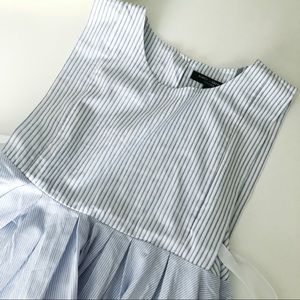 Blue Striped Pleated Sleeveless Top with Side Bows